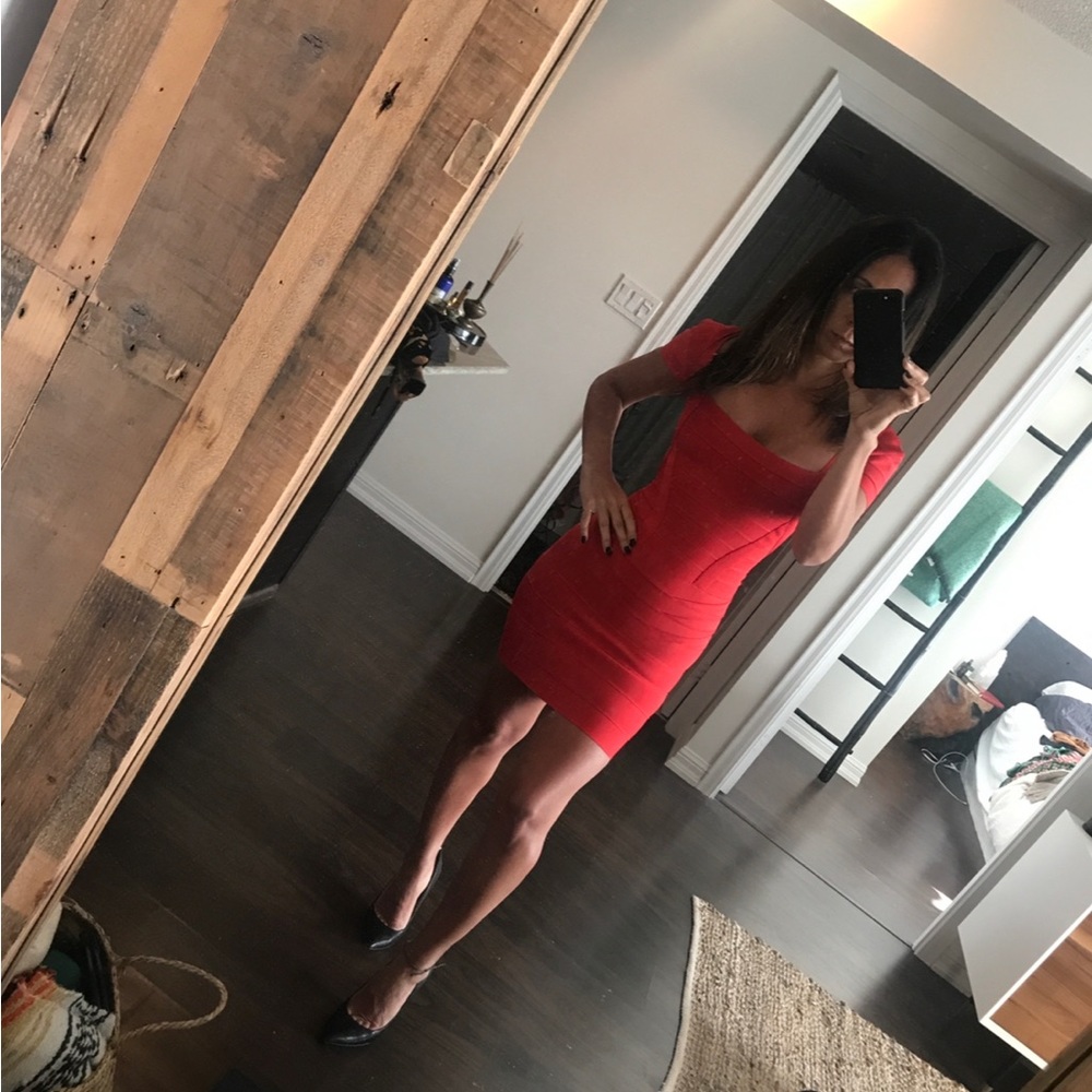 Red Herve Leger Classic bandage dress